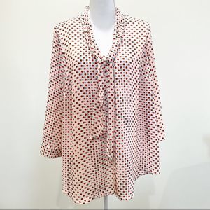 MODCLOTH women’s polka dot red white blue long sleeve blouse top shirt - 2X